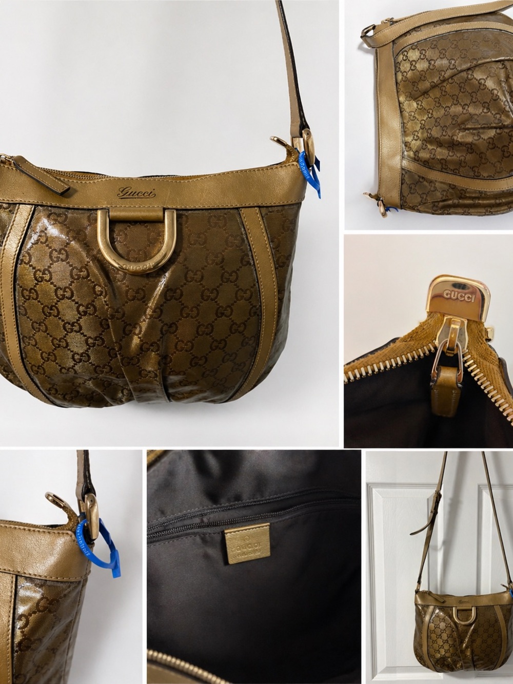 Authentic Gucci GG Crystal Metallic Bronze Hobo Shoulder Bag - Picture 2 of 9
